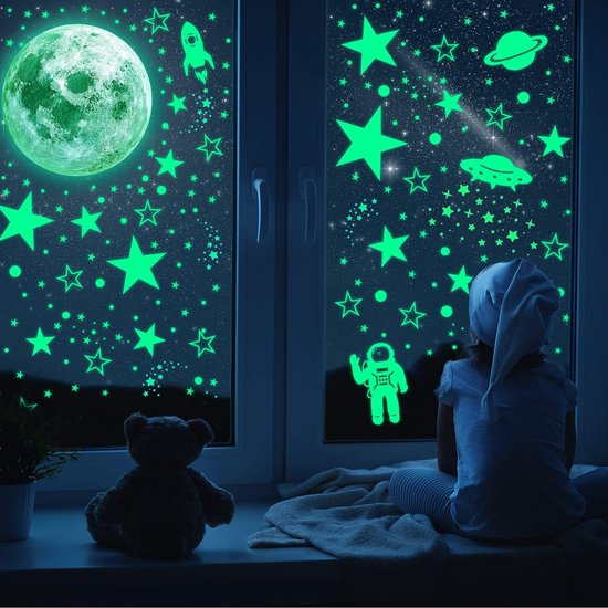 Lune et étoiles fluorescentes - Sticker mural enfant