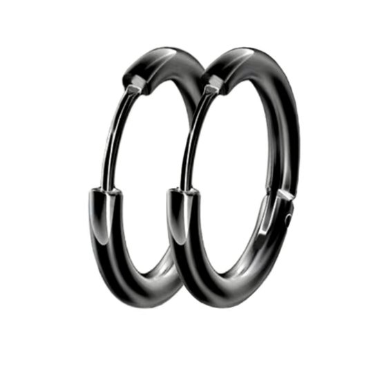 Oorringen - titanium steel - staal - kleur zwart - black - 16 mm - hypoallergeen