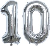 Folie Ballonnen XL Cijfer 10 , Zilver, 2 stuks, 86cm, Verjaardag, Feest, Party, Decoratie, Versiering