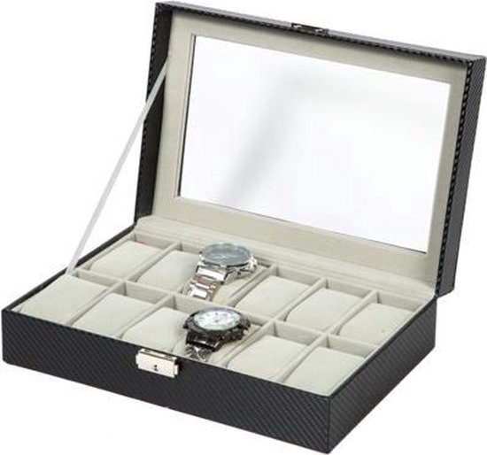 Hetty'S - Speciale horloges-sieradenbox - zwart kroko leer print - met veel ruimte - voor 12 horloges