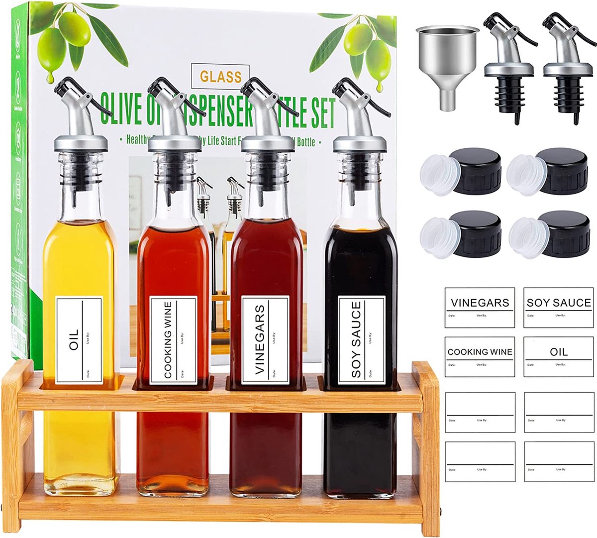 Bouteille de distributeur d'huile d'olive, bouteille d'huile en verre 500  ml / 17 oz, bec verseur en acier inoxydable, facile à remplir et à nettoyer  