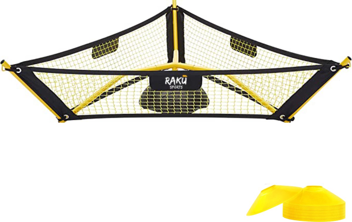 Raku Sports - Stuitbaltrainer - Rebounder - Voetbal Rebounder Voetbaldoel - Accessoires & Spullen voor Training - Voetbalgoal met Pionnen - Trainingsmateriaal