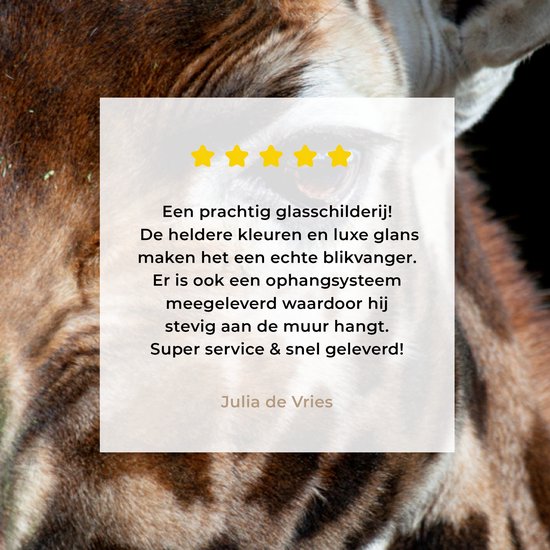 MuchoWow® Glasschilderij 90x60 cm - Schilderij acrylglas - Giraffe - Licht - Zwart - Foto op glas - Schilderijen