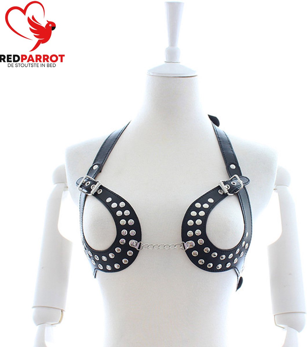Goedkoopste BDSM Beha Harnas | Open borsten | Lederen bondage | Verstelbaar | Erotische lingerie SM | Ketting | Nachtclub