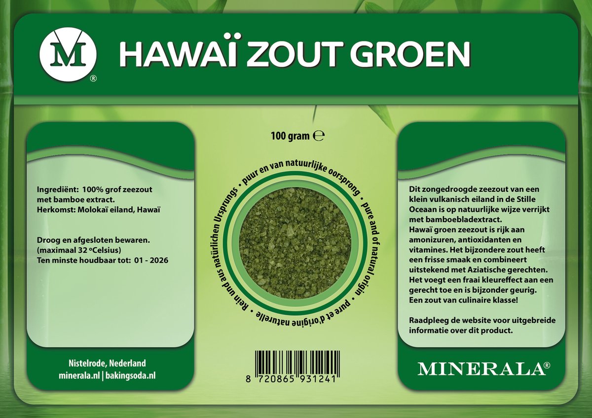 Hawaï Bamboe groen zout - 100 gram - Minerala - Hawaii groen zeezout - Bamboezout - BBQ zout - Vegan