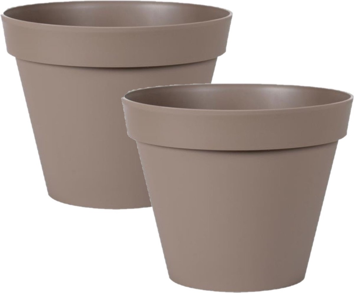 3x stuks eda toscane bloempot - kunststof - taupe - d20 x h17 cm - binnen- en buitenshuis