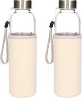 2x bouteille d'eau/bidon en verre avec housse de protection softshell grise 500 ml - Gourde de sport - Gourde de sport