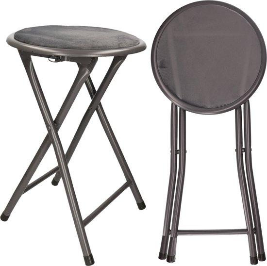 Excellent Houseware - bijzet krukje/stoel - 2x - Opvouwbaar - grijs