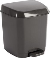 Donkergrijze pedaalemmer vuilnisbak/prullenbak 7 liter 21 x 22 x 26 cm - Kunststof/plastic vuilnisemmer- Dameshygiene afvalbak voor toilet/badkamer