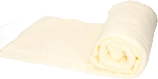 Fleece deken/plaid met franjes gebroken wit 130 x 170 cm