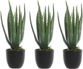 3x Groene aloe vera kunstplant 35 cm in zwarte pot - Kunstplanten/nepplanten - Succulenten - Kantoorplanten