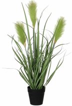 Riet grasplant kunstplant groen in keramieken pot H53 x D30 cm - Kunstplanten/nepplanten met bloemen
