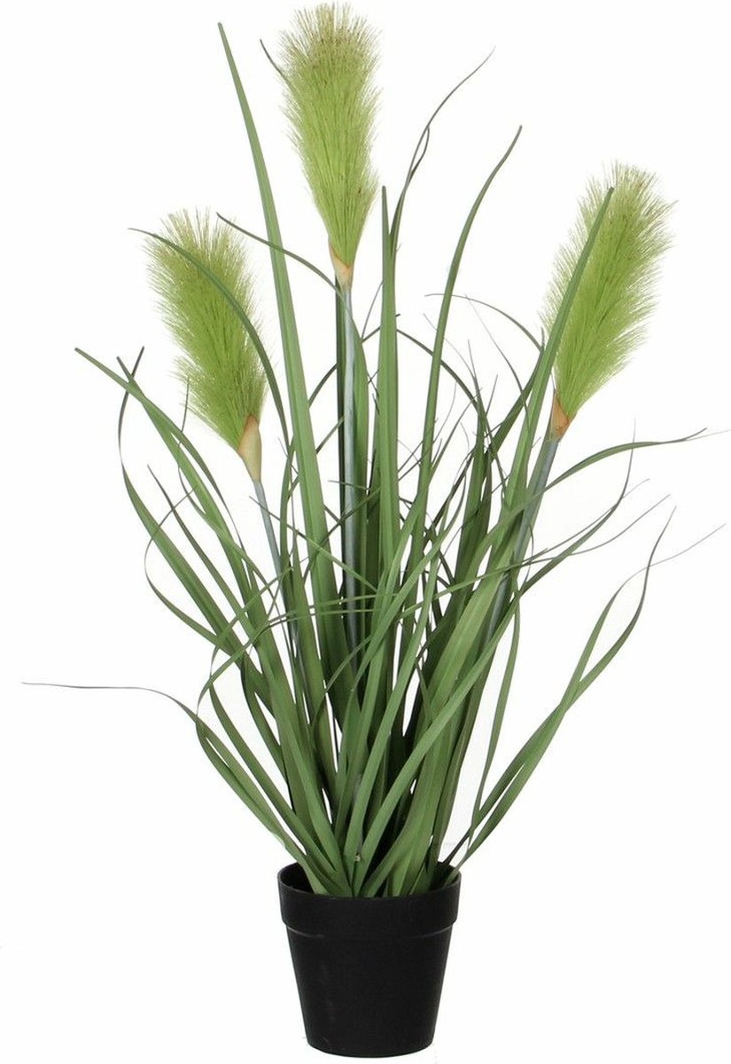 Mica Decorations Kunstplant - siergras - groen - in pot - H53 x D30 cm - Kunstplanten / nepplanten met pluimen Jade groen