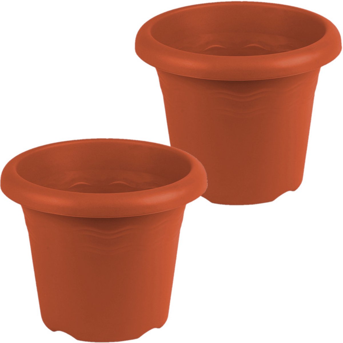 Hega Hogar Plantenbak - 2x - Terra cotta - kunststof - D26 x H21 cm - Plantenbakken/bloembakken voor buiten