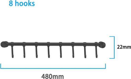 Wallniture Gourmet Keukenrail Met 10 Haken | Aan De Muur Gemonteerde Smeedijzeren Hangende Keukengereihouder Met Zwarte 17 Inch~p61314982