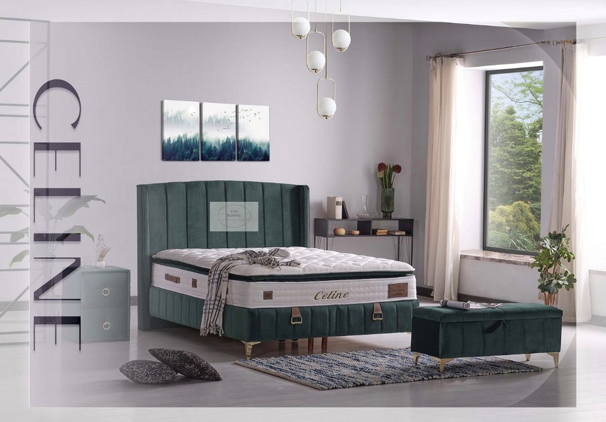 2 Persoons Opberg Boxspring Celine Doamo Green 140x200