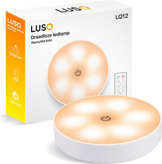 LUSQ® Draadloze ledlamp met afstandbediening – Warm/Wit licht – Draadloze wandlamp – Draadloze ledspot – USB oplaadbaar – Dimbaar met timer – met Magneet