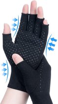 Reuma Compressie Vingerloze Handschoenen Artritis Gloves Zwart met Extra Grip - Set van 2