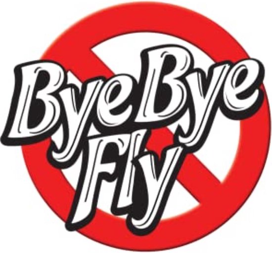 Logo van ByeByeFly met een rode cirkel en een schuine streep, wat verbod aangeeft.