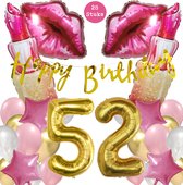 Snoes Mega Beauty Helium Ballonnen Set 52 Jaar - Roze Helium Folieballonnen - Slinger Happy Birthday Goud