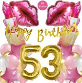 Snoes Mega Beauty Helium Ballonnen Set 53 Jaar - Roze Helium Folieballonnen - Slinger Happy Birthday Goud