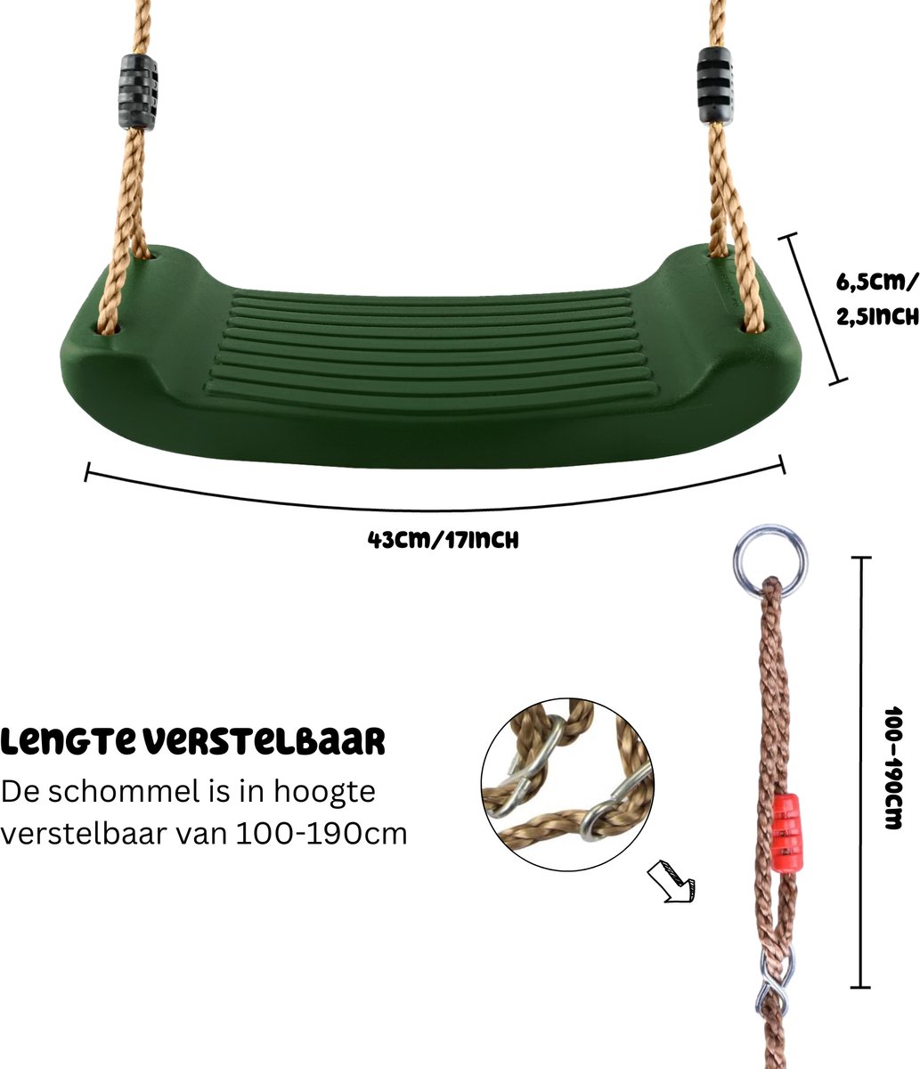 JAXY - Schommelzitje Kunststof - Kinderschommel Buiten - Schommel Tuin - Buitenspeelgoed Jongens en Meisjes - Groen — afbeelding 5
