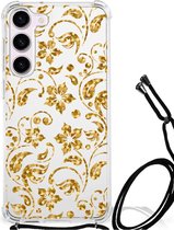 Smartphone hoesje Geschikt voor Samsung Galaxy S23 Hoesje Bumper met transparante rand Gouden Bloemen