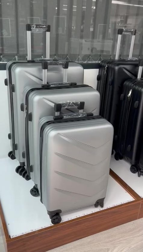 3-del. Kofferset - ABS-hardschalig, TSA-cijferslot, uitbreidbaar - in M, L, XL - Hoekbescherming, 360° draaibare stille dubbele wielen & telescopische handgreep, Geschikt als handbagage & stapelbaar