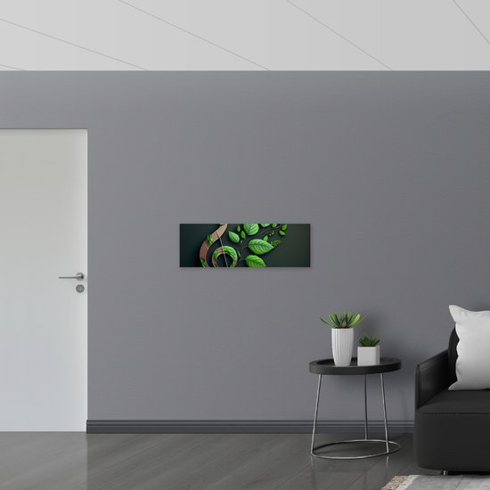 PVC Schuimplaat - Muzieknoot Versierd met Groene Bladeren - 90x30 cm Foto op PVC Schuimplaat (Met Ophangsysteem)