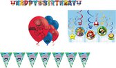 Amscan – Super Mario – Versierpakket – Letterslinger – Plafond decoratie – Vlaggenlijn - Ballonnen – Versiering - Kinderfeest.