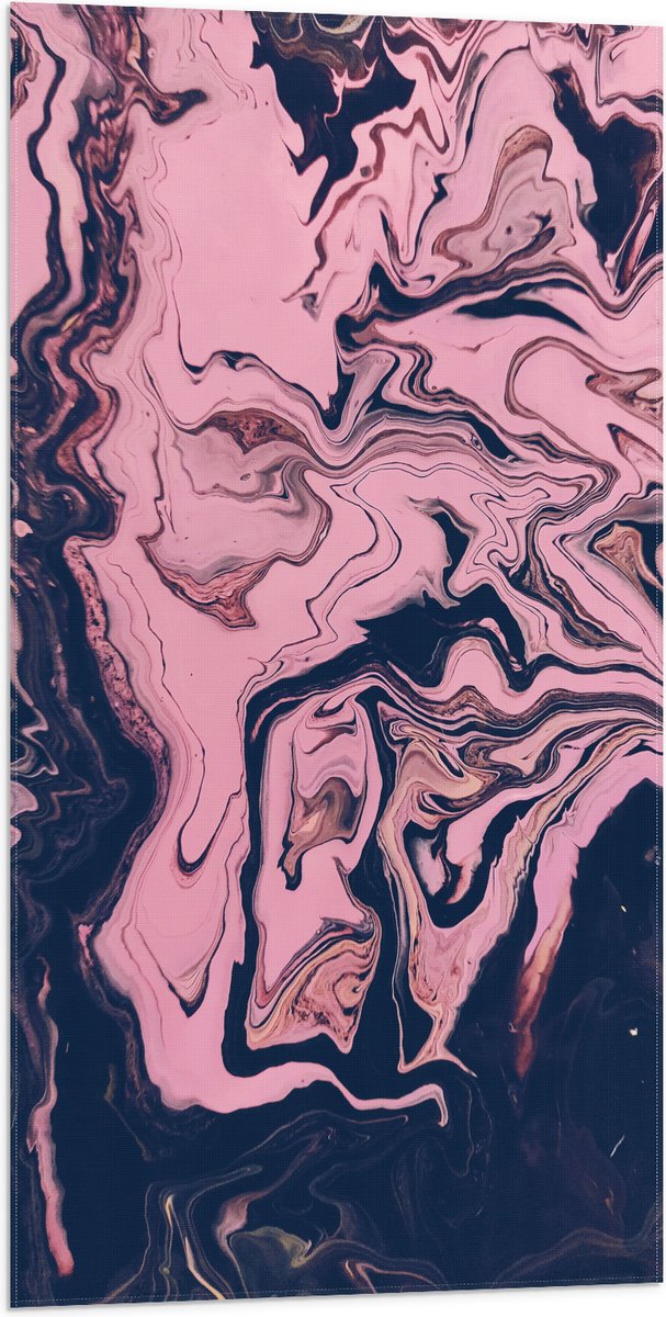Vlag - Gemixte Verf in Roze en Blauwe Kleuren - 50x100 cm Foto op Polyester Vlag