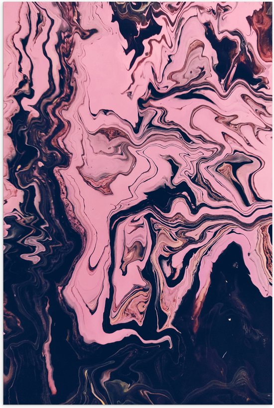 Poster Glanzend – Gemixte Verf in Roze en Blauwe Kleuren - 70x105 cm Foto op Posterpapier met Glanzende Afwerking