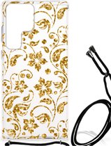 Smartphone hoesje Geschikt voor Samsung Galaxy S23 Ultra Hoesje Bumper met transparante rand Gouden Bloemen