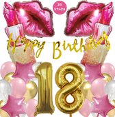 Snoes Mega Beauty Helium Ballonnen Set 18 Jaar - Roze Helium Folieballonnen - Slinger Happy Birthday Goud