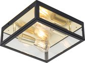 QAZQA rotterdam - Industriele Plafondlamp voor buiten - 2 lichts - L 28 cm - Zwart Goud - Industrieel - Buitenverlichting