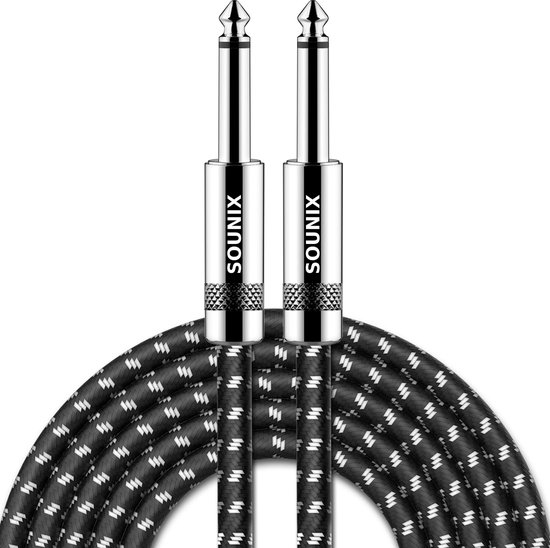Elebase Stereo Audio Jack-kabel 6,35 mm (3M/2 Pack) Gebogen Instrument TRS 1/4 Mannelijk naar Mannelijk met Rechte Hoek voor Elektrische Gitaar, Basgitaar, Keyboard, Mengtafel, Versterker, Equalizer