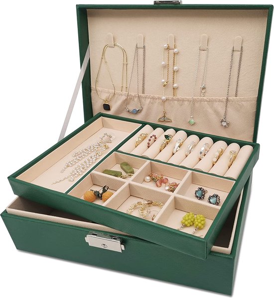 Vlando Sieradendoosje voor meisjes en dames, dubbellaags sieradenkistje Vlando Sieradendoosje voor meisjes en dames, dubbellaags sieradenkistje
