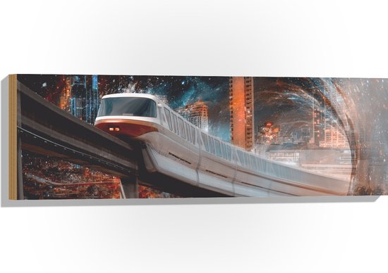 Hout - Sneltrein Rijdend door Tunnel - 90x30 cm - 9 mm dik - Foto op Hout (Met Ophangsysteem)