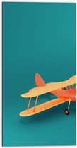 Dibond - Pasteloranje Zweefvliegtuig op Blauwe Achtergrond - 50x100 cm Foto op Aluminium (Met Ophangsysteem)