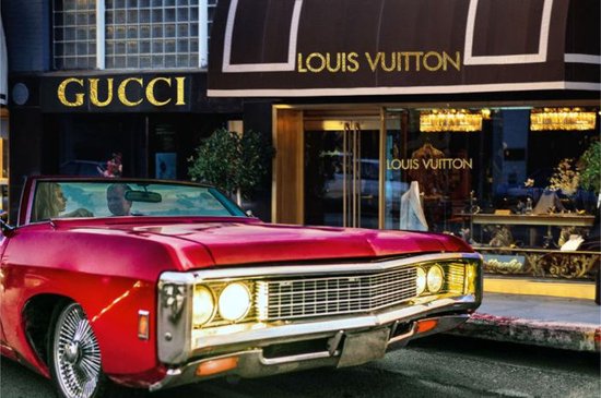 120 x 80 cm - peinture sur verre - Chevrolet Vintage - Gucci - Louis Vuitton - peinture photo d'art - impression photo sur verre