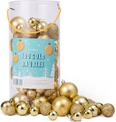 THE TWIDDLERS 100 Gouden Kerstballen (3 Maten en Afwerkingen) - Hangende Kerstboomversiering, Kerst Decoratie - Elegant, Stevig en Herbruikbaar