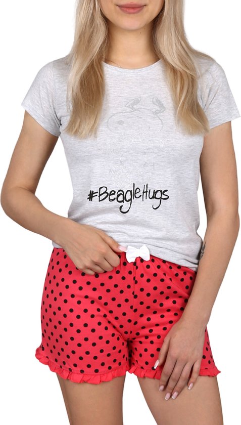 Snoopy Peanuts - Meisjes pyjama met korte mouwen, grijze en roze pyjama / 140