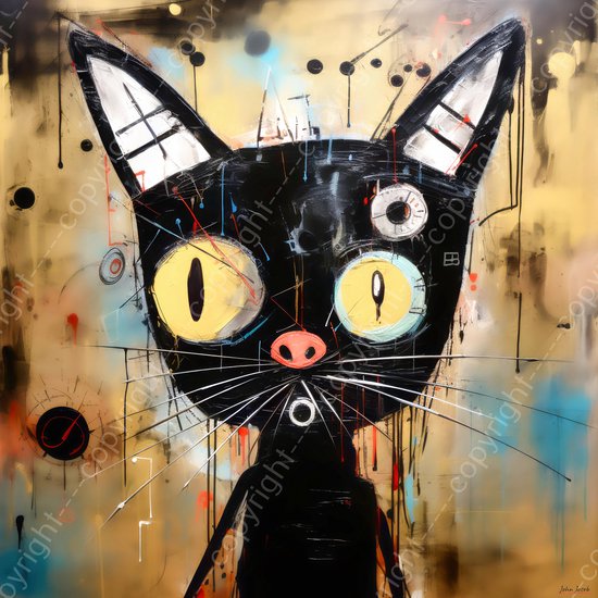 JJ-Art (Toile) 60x60, Chat, chat dans le surréalisme moderne, coloré,  couleurs vives