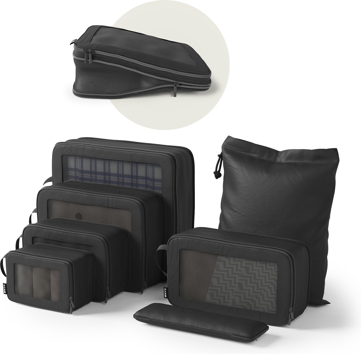 ONYX Compressie Packing Cubes - 7 stuks - Koffer Organizer Set - Compressie rits - Voor koffers en tassen - Bagage & Backpack Compression - Zwart op Prijzenvolger.com