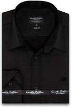 Heren Overhemd - Slim Fit - Luxury Plain Satijn - Zwart - Maat XXL