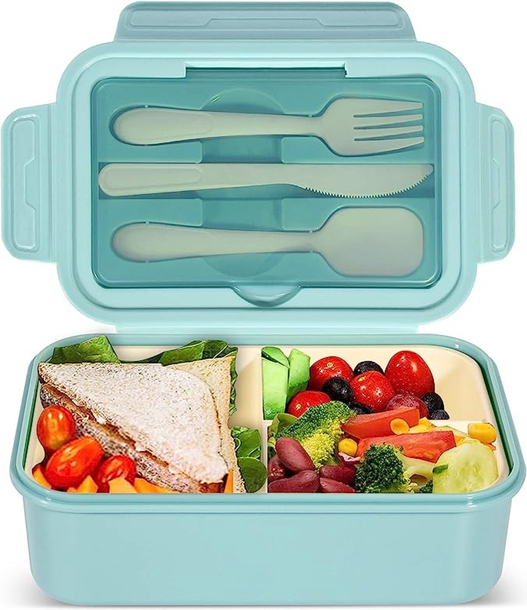 Lunch Box 1300ML, Enfant Boîte à Bento Bento Box avec 4 Compartiments, Adulte  Boîte à Déjeuner pour Le Pique-Nique l'école Le Travail Boîte à Goûter pour  Micro-Ondes et Lave-Vaisselle (Bleu)