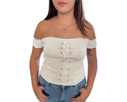 ASTRADAVI Casual Wear - Geribbelde Off-Shoulder Tops Dames - One Size (S/M) - Wit
