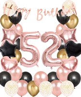 Snoes Ballonnen 52 Jaar Set Mega Rose Black Zwart Ballonen set - Compleet Feestpakket Cijferballon 52 Jaar - Verjaardag Versiering Slinger Happy Birthday – Folieballon – Latex Ballonnen - Helium Ballonnen