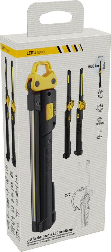 Baladeuse LED rechargeable 600 lm - Pliable & Sans fil - Avec aimant et crochet