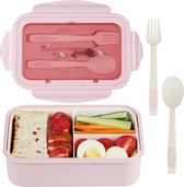 Lunchbox, lekvrije lunchboxen voor kinderen en volwassenen, bento lunchboxen met bestek en 3 vakken, te verwarmen in de magnetron, voor school, werk, picknick, reizen, BPA-vrij